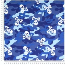 Tissu Coton Camouflage Bleu et Têtes de mort | Tissus Loup