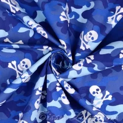 Tissu Coton Camouflage Bleu et Têtes de mort | Tissus Loup