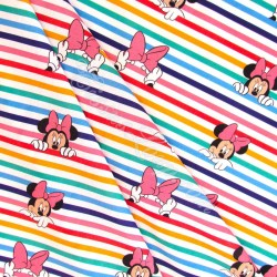 Tissu Coton Minnie Mouse Rayures Arc-en-Ciel Disney | Tissus Loup