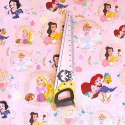 Tissu Coton Princesses Disney Fond Rose Poudré | Tissus Loup