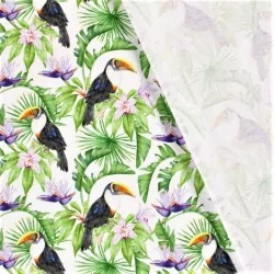 Tissu Jersey Toucan et Fleurs Tropicales Exotique | Tissus Loup