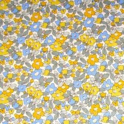 Tissu Coton Petites Fleurs Jaunes et Bleues | Tissus Loup
