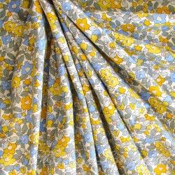 Tissu Coton Petites Fleurs Jaunes et Bleues | Tissus Loup