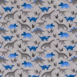 Tissu Jersey coton Dinosaures Fond Gris | Tissus Loup