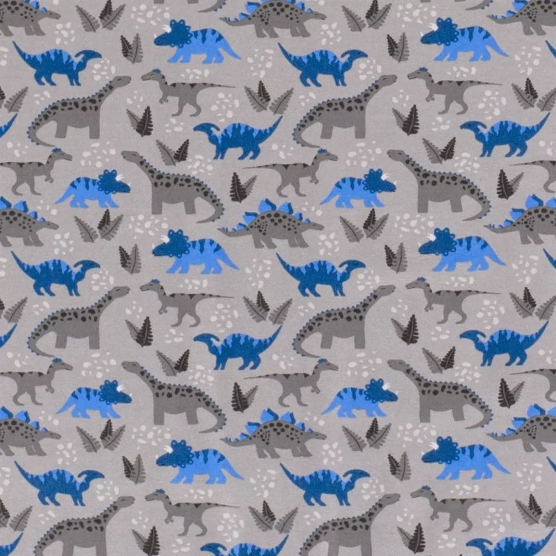 Tissu Jersey coton Dinosaures Fond Gris | Tissus Loup