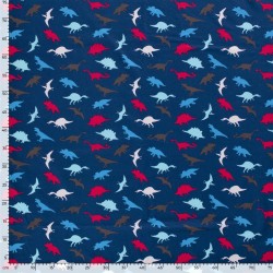 Tissu Jersey coton Dinosaures Fond Bleu Marine | Tissus Loup