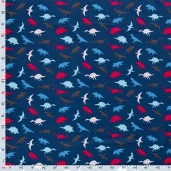 Tissu Jersey coton Dinosaures Fond Bleu Marine | Tissus Loup