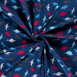 Tissu Jersey coton Dinosaures Fond Bleu Marine | Tissus Loup