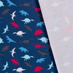 Tissu Jersey coton Dinosaures Fond Bleu Marine | Tissus Loup