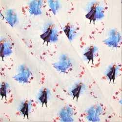 Tissu Coton La Reine des Neiges Anna et Elsa  Disney Fond Blanc | Tissus Loup