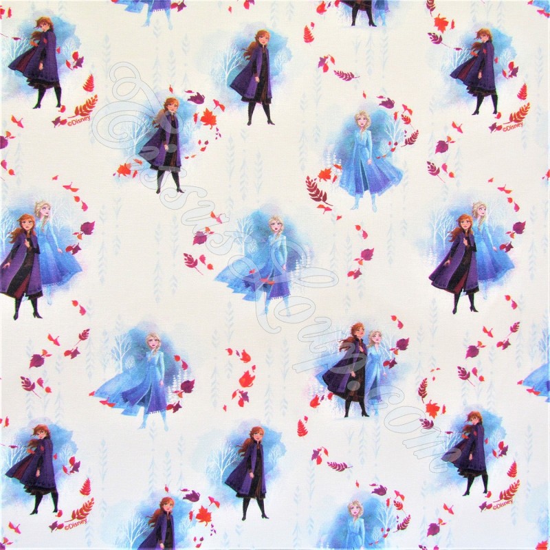 Tissu Coton La Reine des Neiges Anna et Elsa  Disney Fond Blanc | Tissus Loup