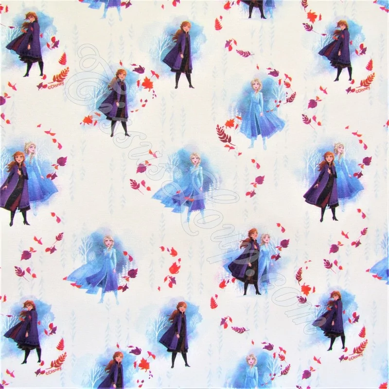 Tissu Coton La Reine des Neiges Anna et Elsa  Disney Fond Blanc | Tissus Loup