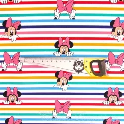 Tissu Coton Minnie Mouse Rayures Arc-en-Ciel Disney | Tissus Loup