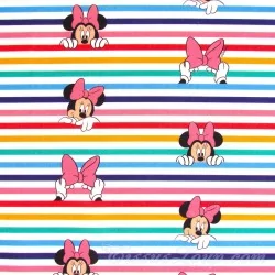 Tissu Coton Minnie Mouse Rayures Arc-en-Ciel | Tissus Loup