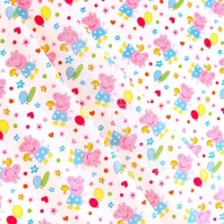 Tissu coton Peppa Pig Fond Blanc | Tissus Loup