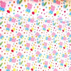 Tissu coton Peppa Pig Fond Blanc | Tissus Loup