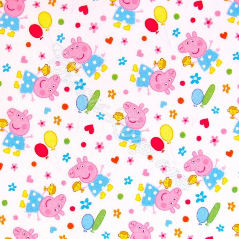 Tissu coton Peppa Pig Fond Blanc | Tissus Loup