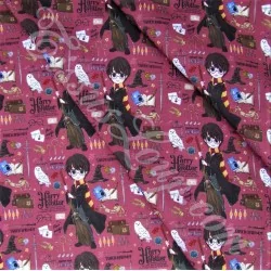 Tissu Coton Harry Potter fond bordeaux | Tissus Loup