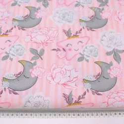 Tissu Coton Lune Étoile Fleur et Rayures rose | Tissus Loup