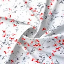 Tissu Coton Fleurs Rouges et Grises | Tissus Loup