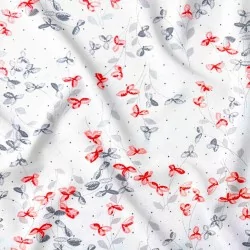 Tissu Coton Fleurs Rouges et Grises | Tissus Loup