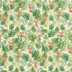 Tissu Jersey Petit Singe et Feuillage Monstera | Tissus Loup