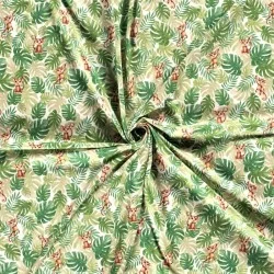 Tissu Jersey Petit Singe et Feuillage Monstera | Tissus Loup