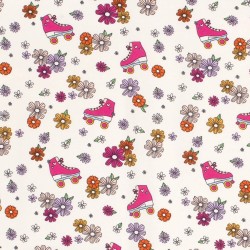 Tissu Jersey coton Patins à Roulettes et Fleurs | Tissus Loup