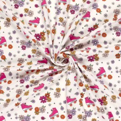 Tissu Jersey coton Patins à Roulettes et Fleurs | Tissus Loup