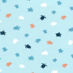 Tissu Jersey coton Tortues marines fond bleu turquoise | Tissus Loup