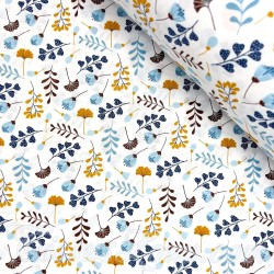 Tissu Coton Fleurs Sauvages Bleues Jaune et Marron | Tissus Loup
