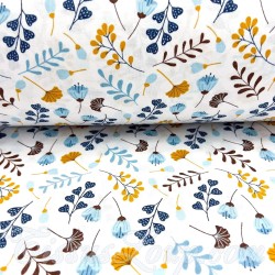 Tissu Coton Fleurs Sauvages Bleues Jaune et Marron | Tissus Loup