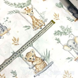 Tissu Coton Animaux de la Savane en Balançoire | Tissus Loup