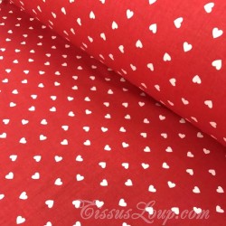 Tissu Coton Cœurs Blanc Fond Rouge | Tissus Loup