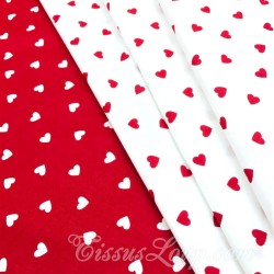 Tissu Coton Cœurs Rouges Fond Blanc | Tissus Loup