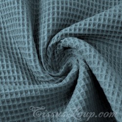 Tissu Coton Nid d'Abeille Bleu Gris | Tissus Loup