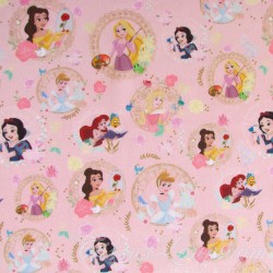 Tissu Coton Princesses Disney Fond Rose Poudré | Tissus Loup