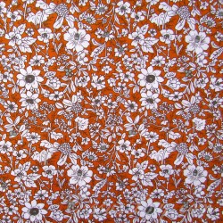 Tissu Coton Fleurs Blanches Fond Terracotta | Tissus Loup
