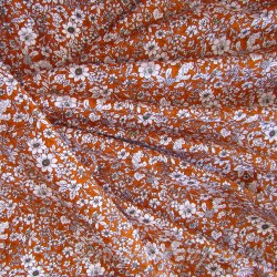 Tissu Coton Fleurs Blanches Fond Terracotta | Tissus Loup