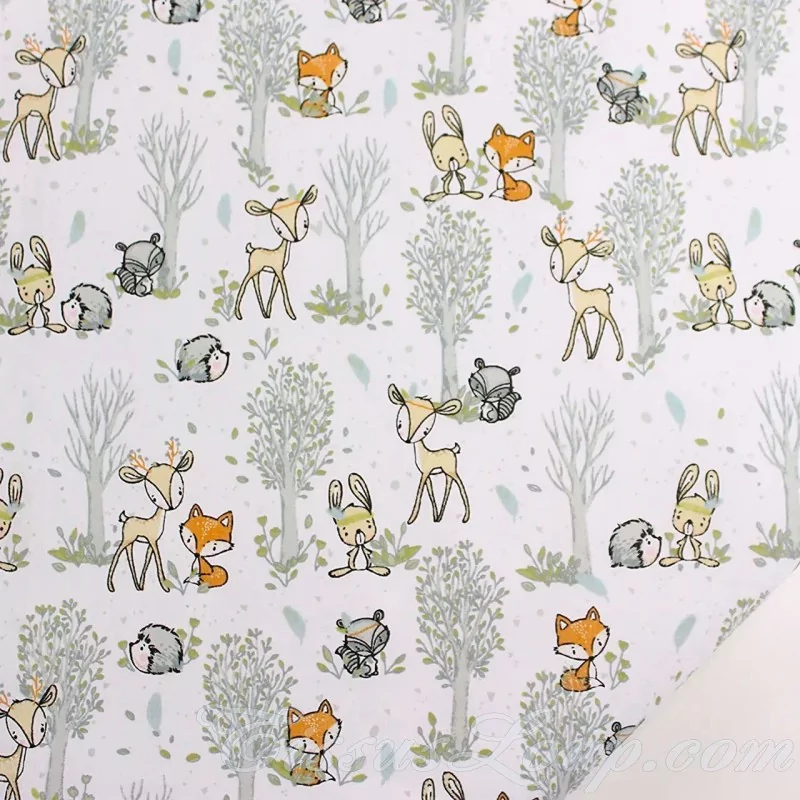 Tissu Coton Petits Animaux de la Foret | Tissus Loup