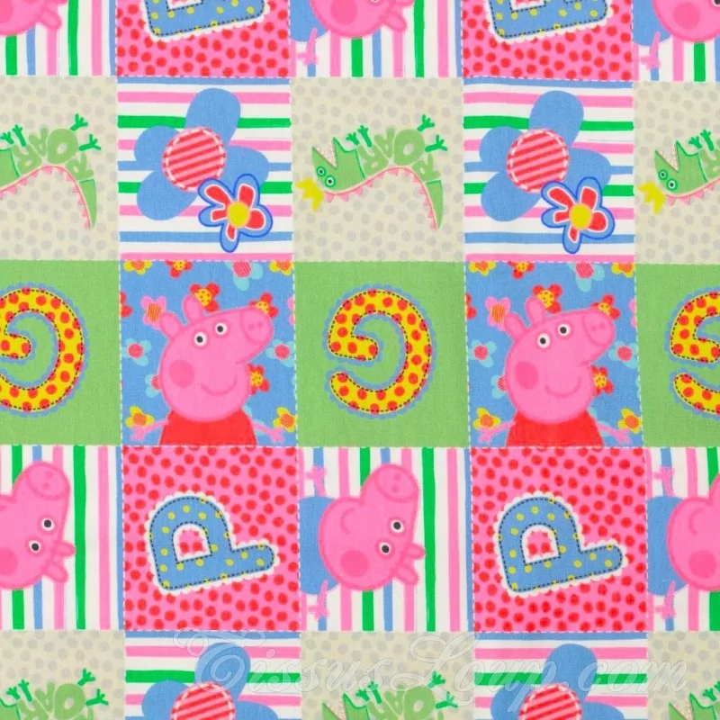 Tissu Jersey coton Peppa Pig en patchwork | Tissus Loup