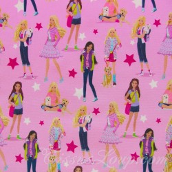 Tissu Coton Barbie Power Girl Fond Rose | Tissus Loup