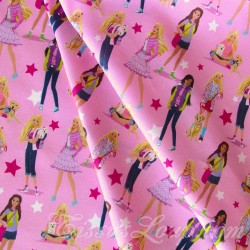 Tissu Coton Barbie Power Girl Fond Rose | Tissus Loup
