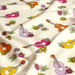 Tissu Jersey coton Guitares Colorées et Fleurs | Tissus Loup