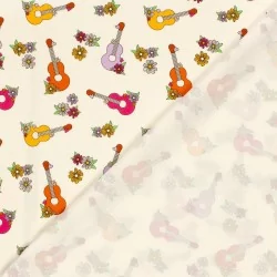 Tissu Jersey coton Guitares Colorées et Fleurs | Tissus Loup