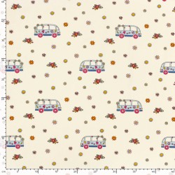 Tissu Jersey coton VW Bus Peace and Love et Fleurs | Tissus Loup