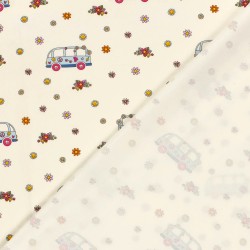 Tissu Jersey coton VW Bus Peace and Love et Fleurs | Tissus Loup