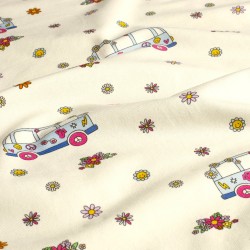 Tissu Jersey coton VW Bus Peace and Love et Fleurs | Tissus Loup