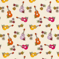 Tissu Jersey coton Guitares Colorées et Fleurs | Tissus Loup