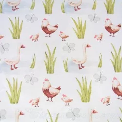 Tissu Coton Poule Poussins et Oie | Tissus Loup